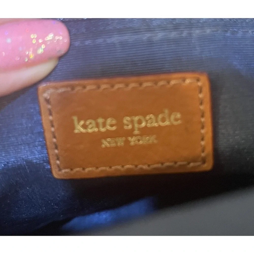 Kate Spade NY Navy Nylon Satchel Brown‎ Leather Trim Mini Bowler Top Handle Bag
